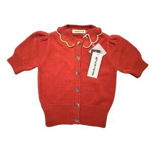 Misha And Puff Rust Red Scalloped-Trim Short Sleeve Cardigan